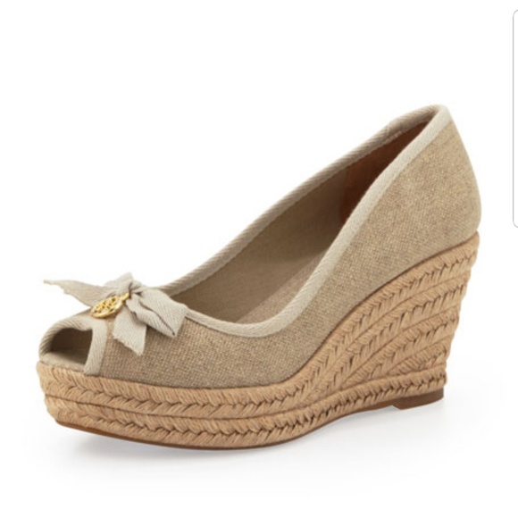 Tory Burch Shoes - TORY BURCH Jackie peep toe espadrille wedges